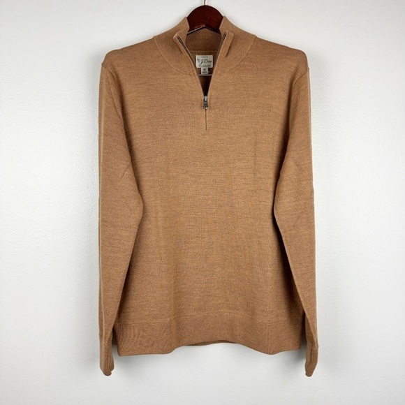 J. Crew Men's Merino Wool Half Zip Long Sleeve Sweater Brown Size M NWT